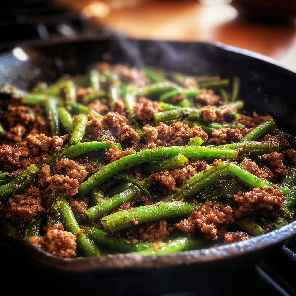 Hamburger Meat And Green Bean Skillet