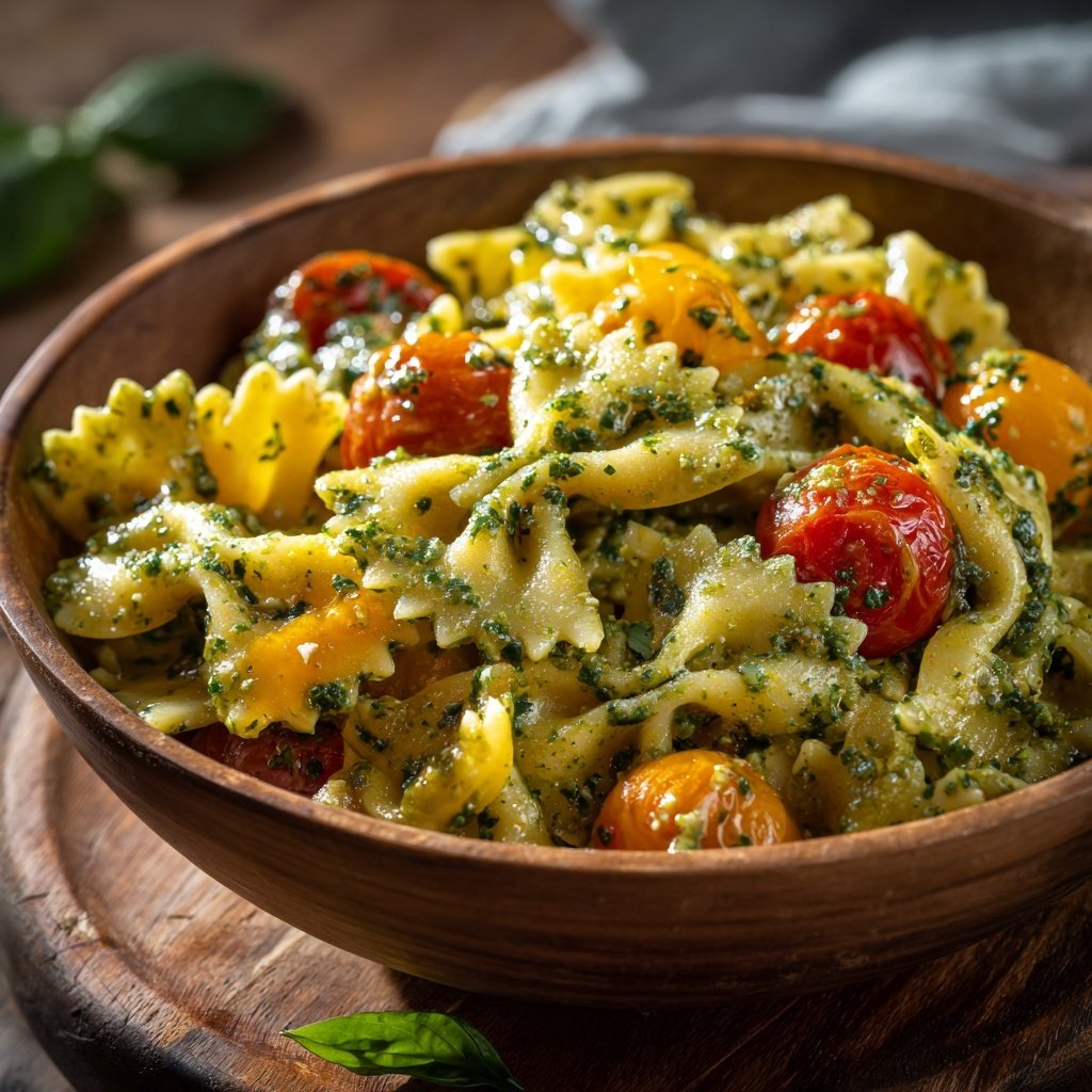 Bow Tie Pasta With Pesto And Cherry Tomatoes